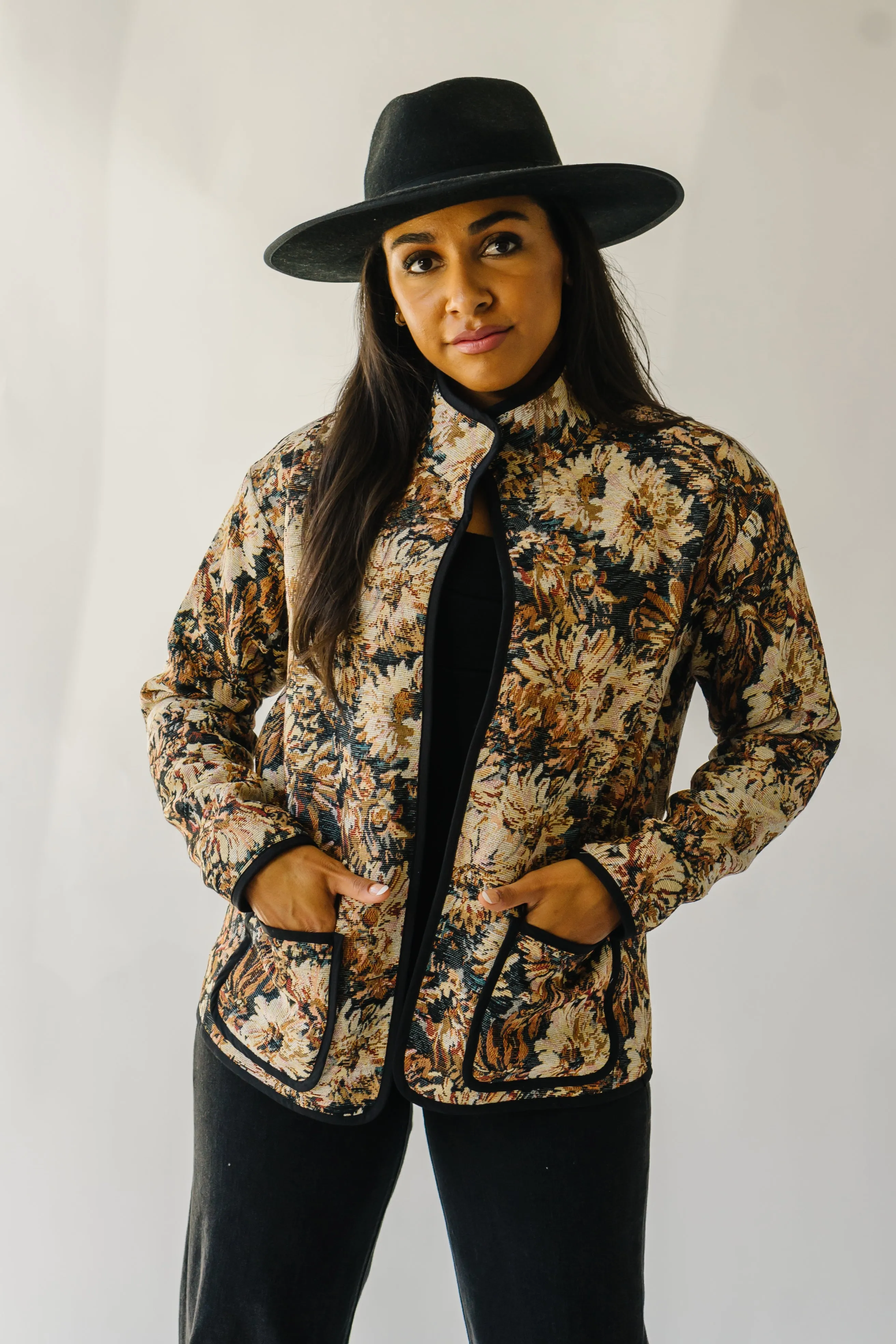 The Ellenton Floral Tapestry Jacket in Black   Natural