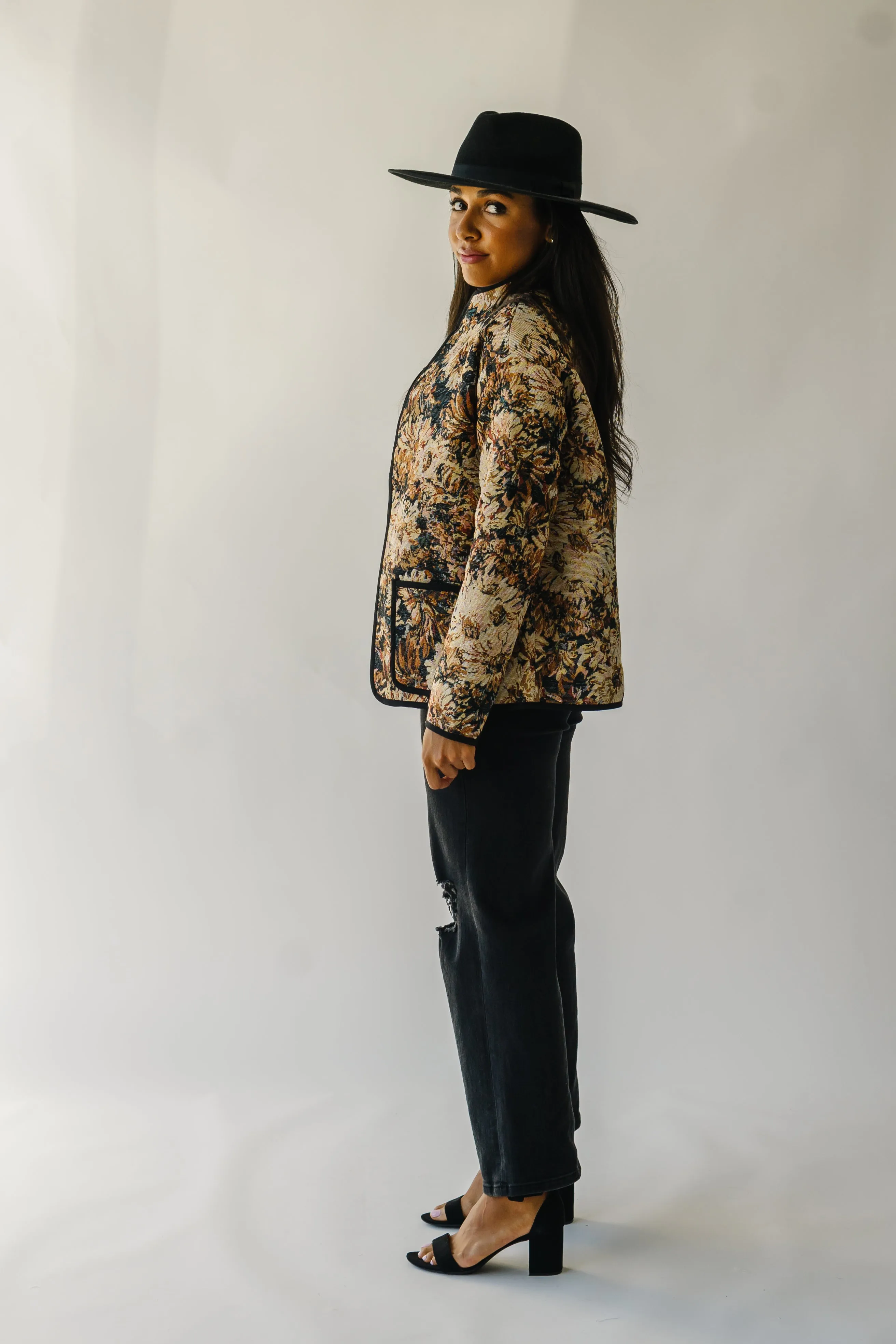 The Ellenton Floral Tapestry Jacket in Black   Natural