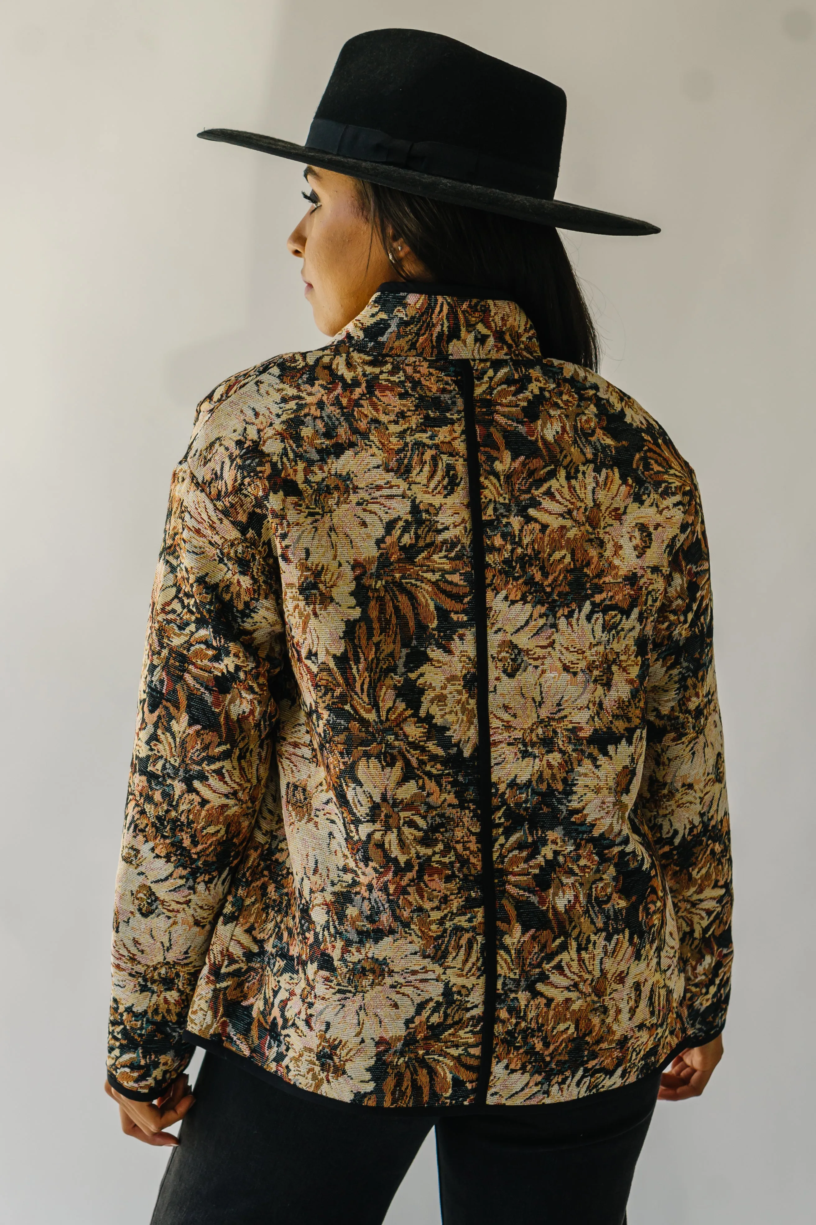 The Ellenton Floral Tapestry Jacket in Black   Natural