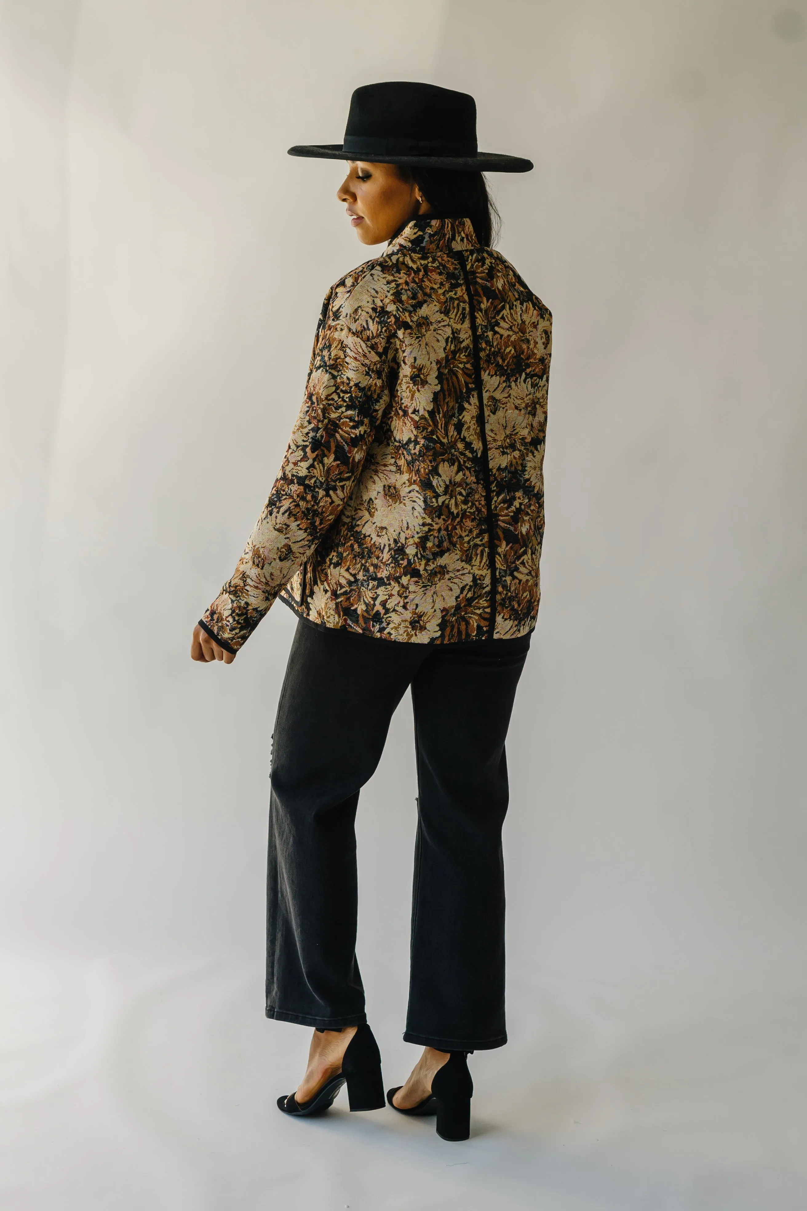 The Ellenton Floral Tapestry Jacket in Black   Natural