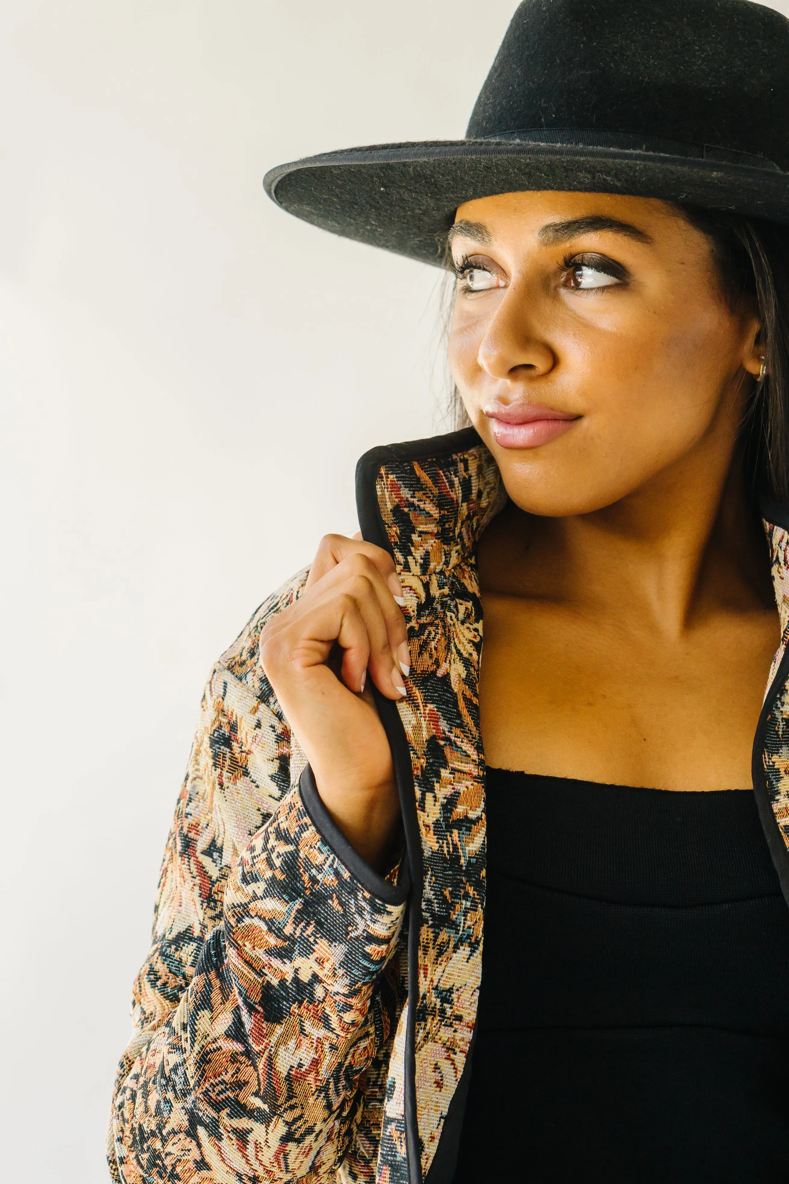 The Ellenton Floral Tapestry Jacket in Black   Natural