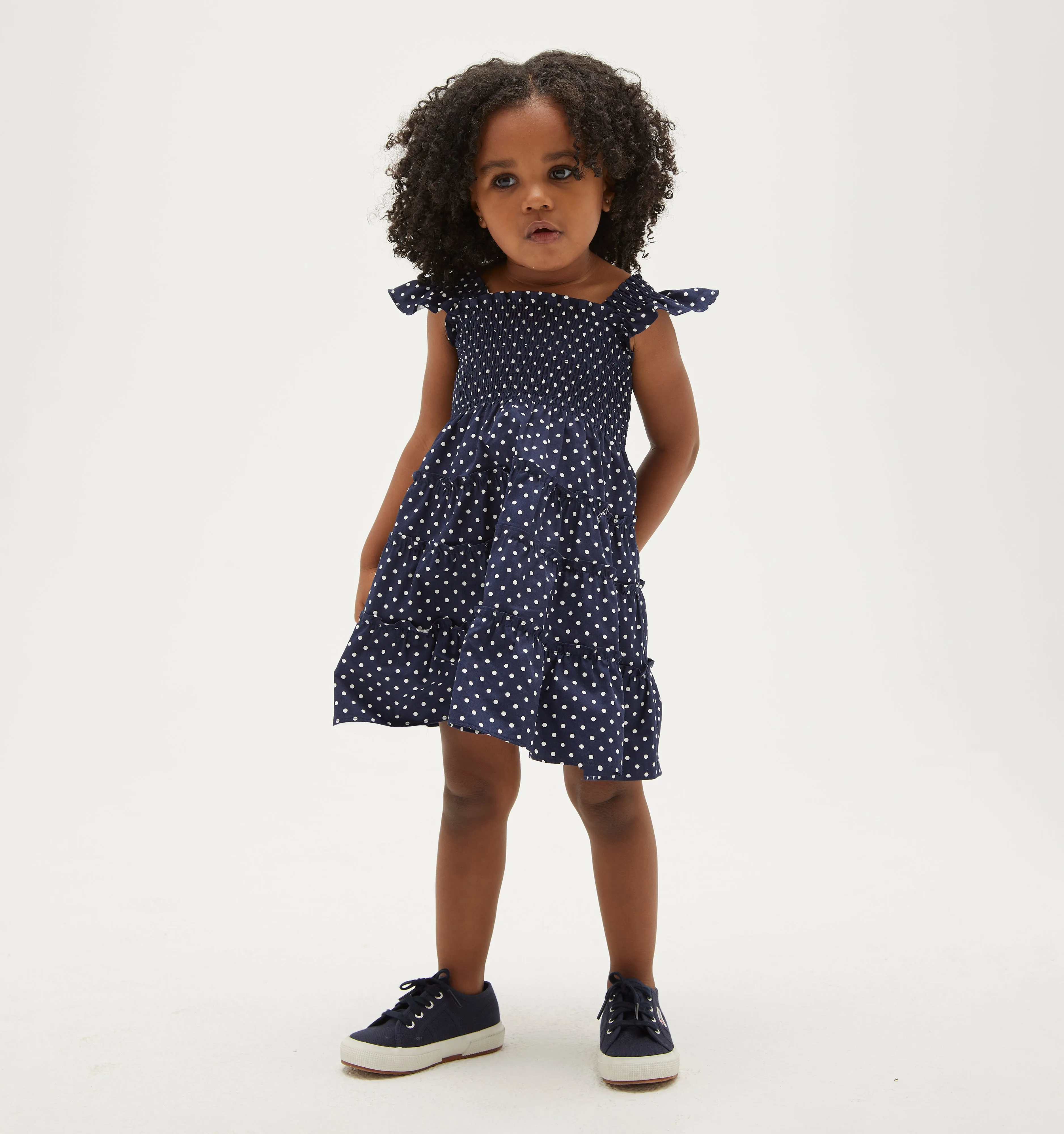 The Tiny Ellie Nap Dress - Navy Polka Dot Cotton Sateen