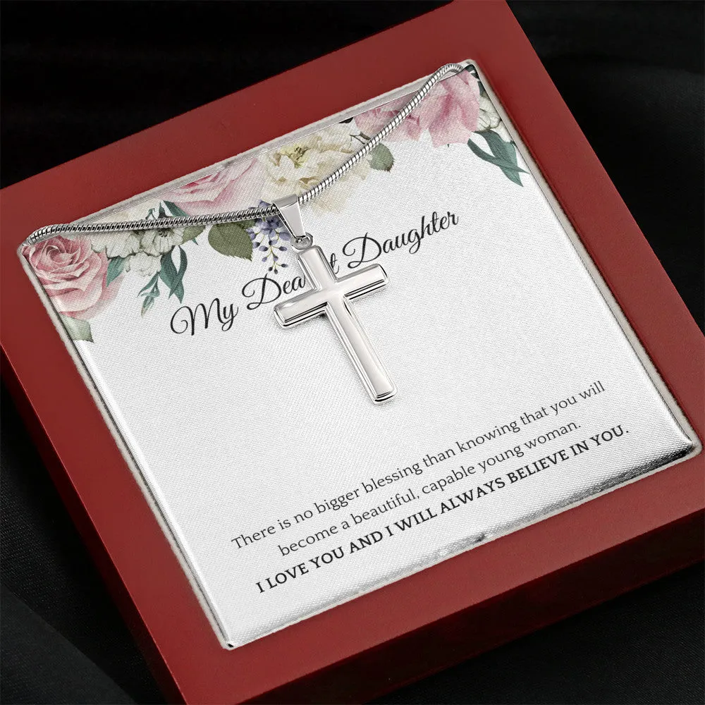 Truly Blessed My Dear Daughter Cross Pendant Necklace