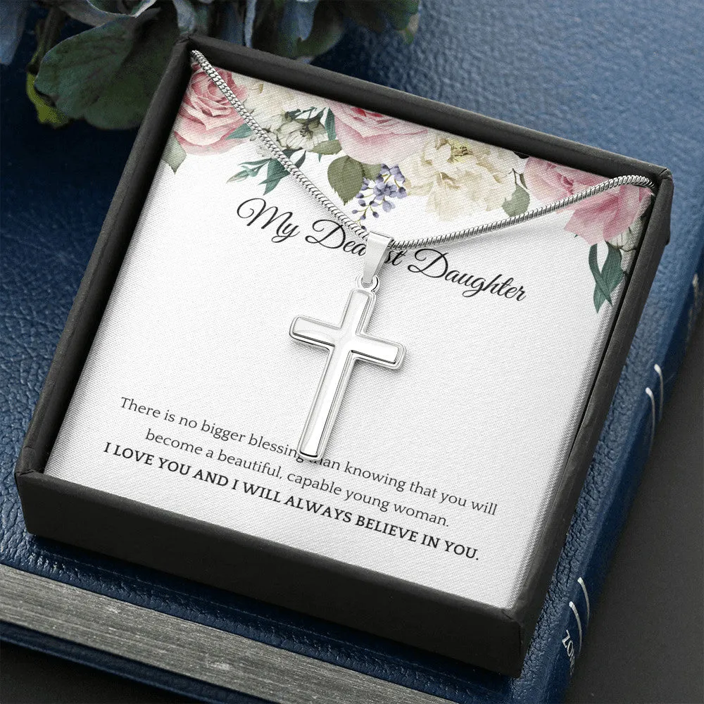 Truly Blessed My Dear Daughter Cross Pendant Necklace