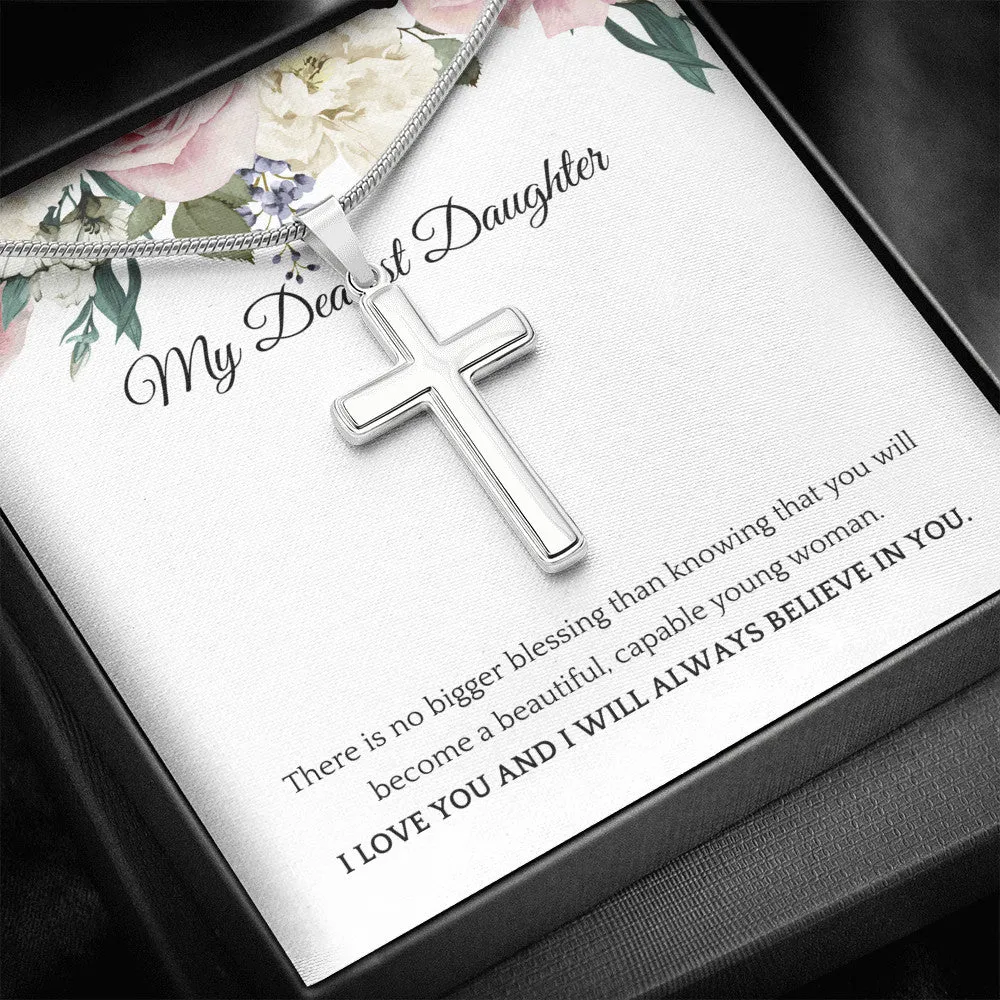 Truly Blessed My Dear Daughter Cross Pendant Necklace