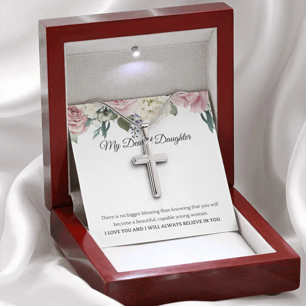 Truly Blessed My Dear Daughter Cross Pendant Necklace