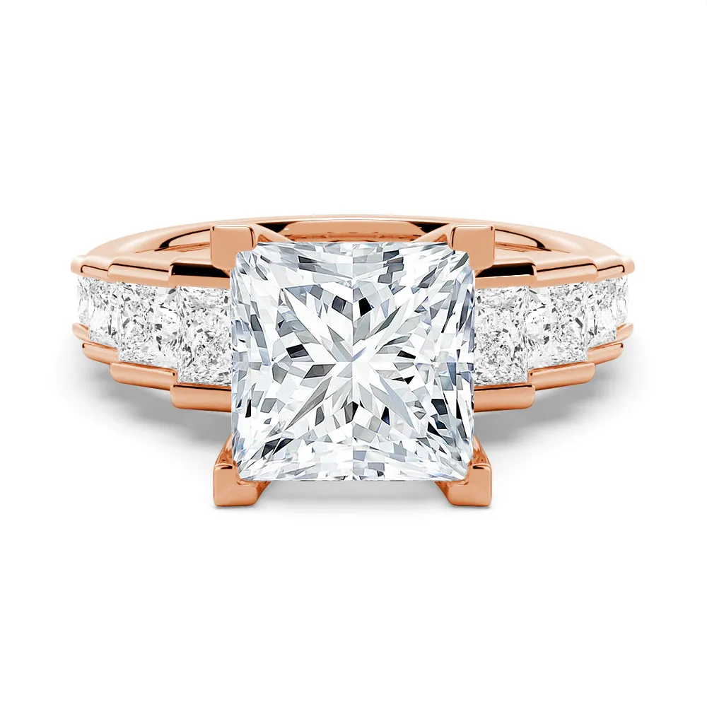 Unique Staircase Side Stone Princess-Cut Engagement Ring