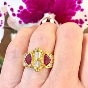 Vintage 18K Yellow Gold Ruby and Diamond Ring