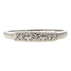 Vintage Wedding Band Ring, Diamond and White Gold