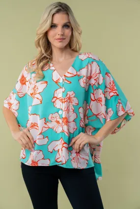 White Birch Aqua Floral Print Top PREORDER