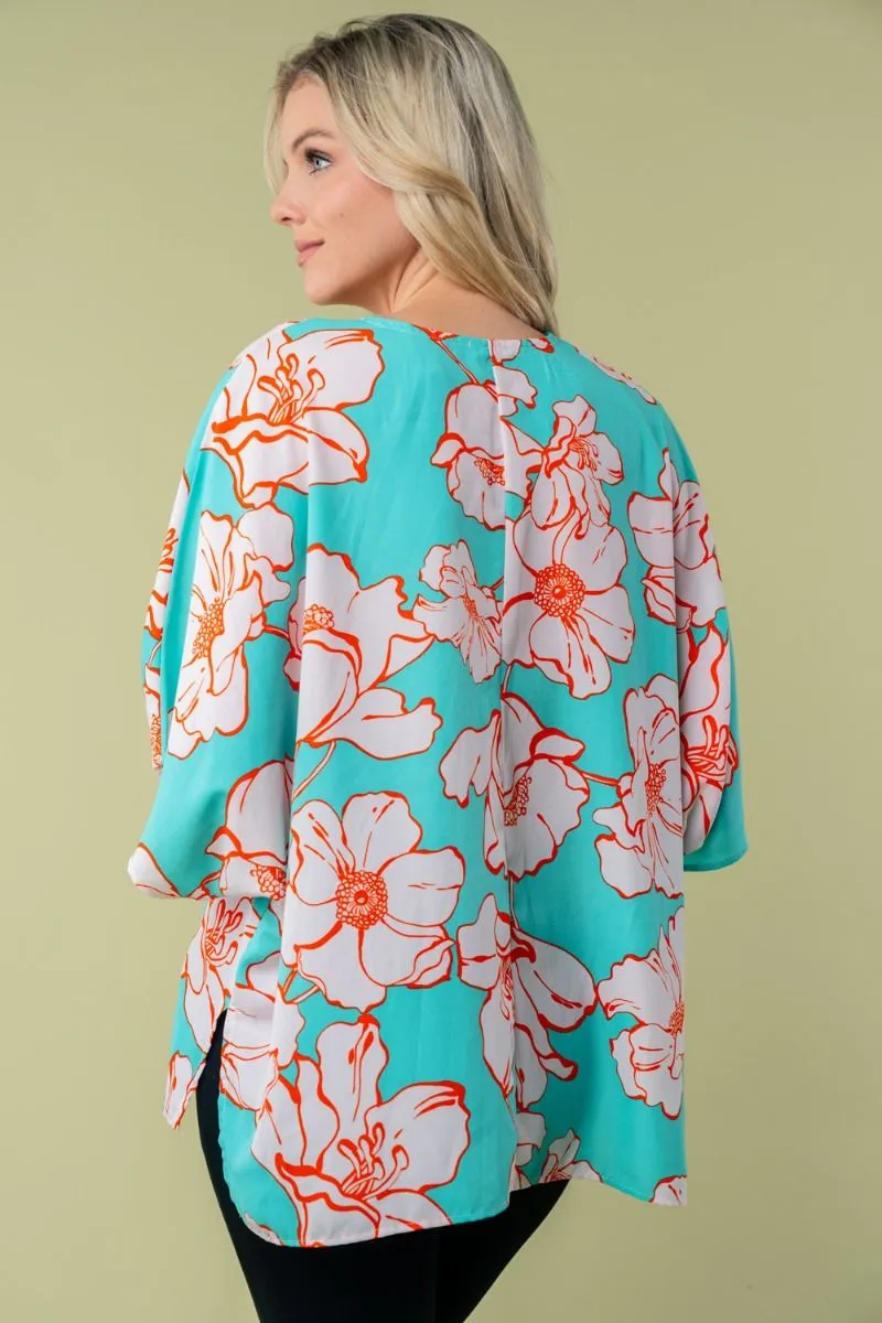 White Birch Aqua Floral Print Top PREORDER