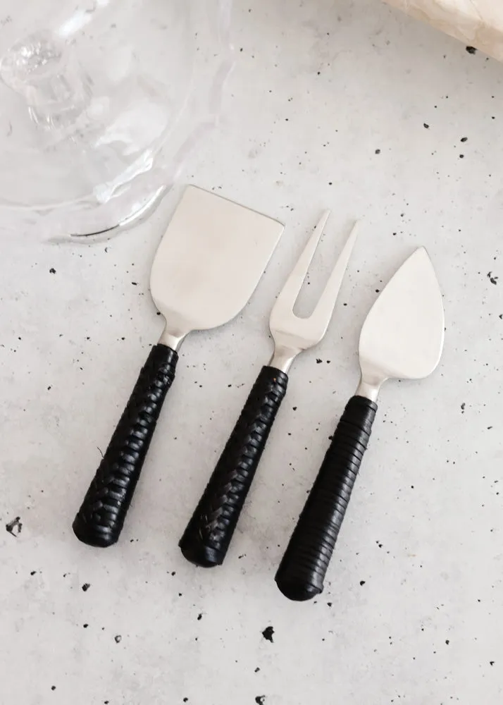 Wicker Cheese Knife Set of 3 - Black Plaited