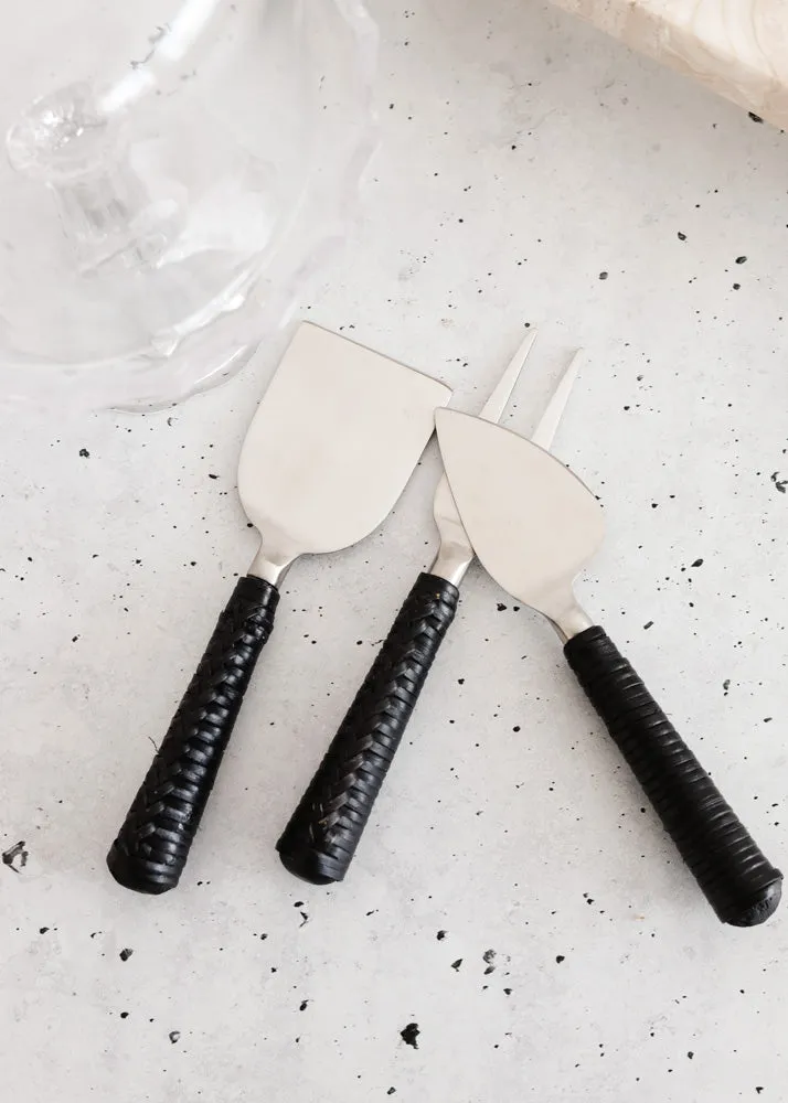 Wicker Cheese Knife Set of 3 - Black Plaited