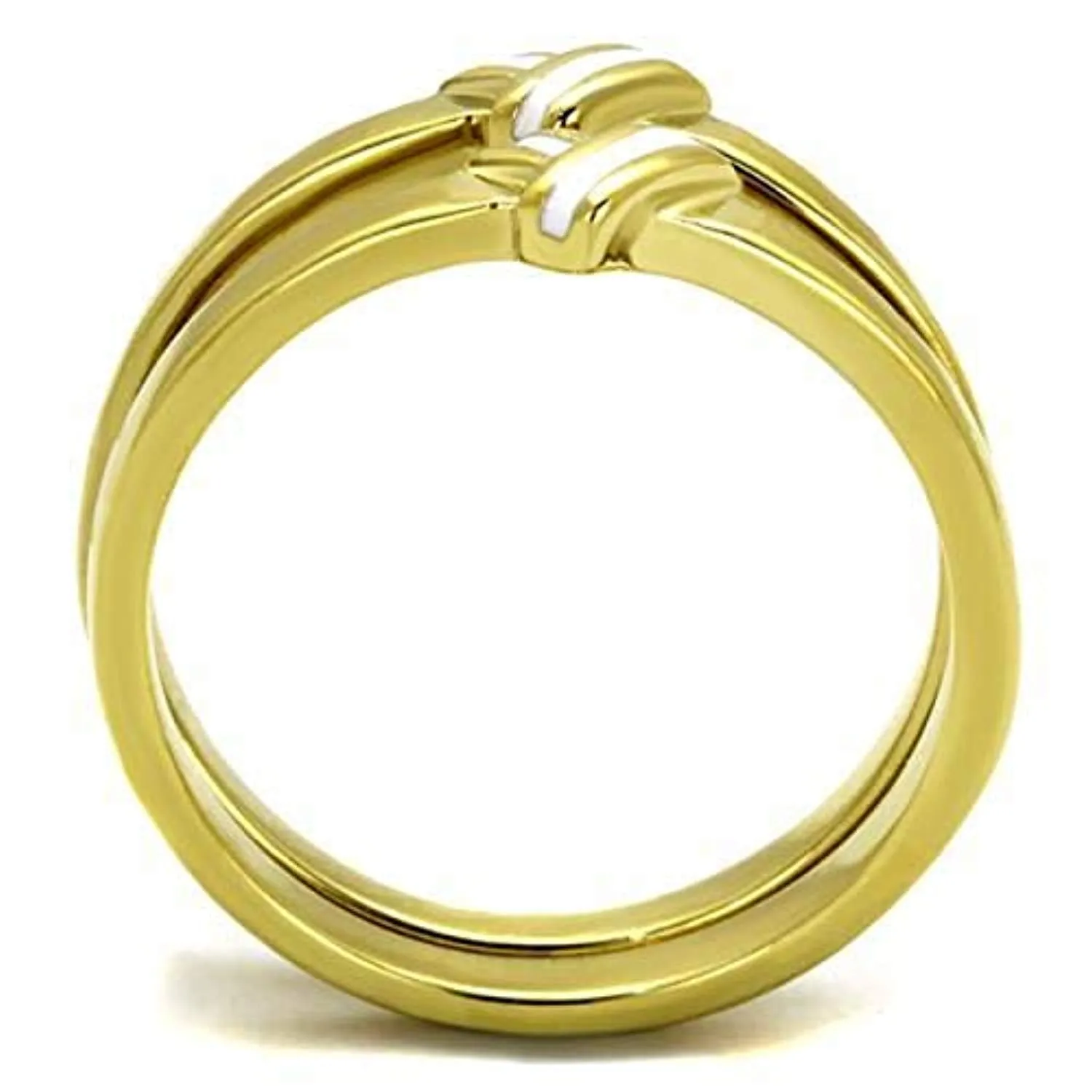 WildKlass Stainless Steel Ring IP Gold Women Epoxy White