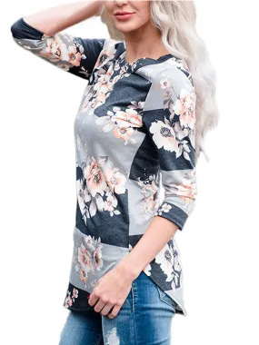 Women's Floral Print 3/4 Sleeve Top