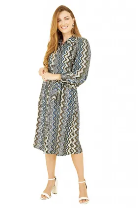 Yumi Multicolour Abstract Stripes Shirt Dress