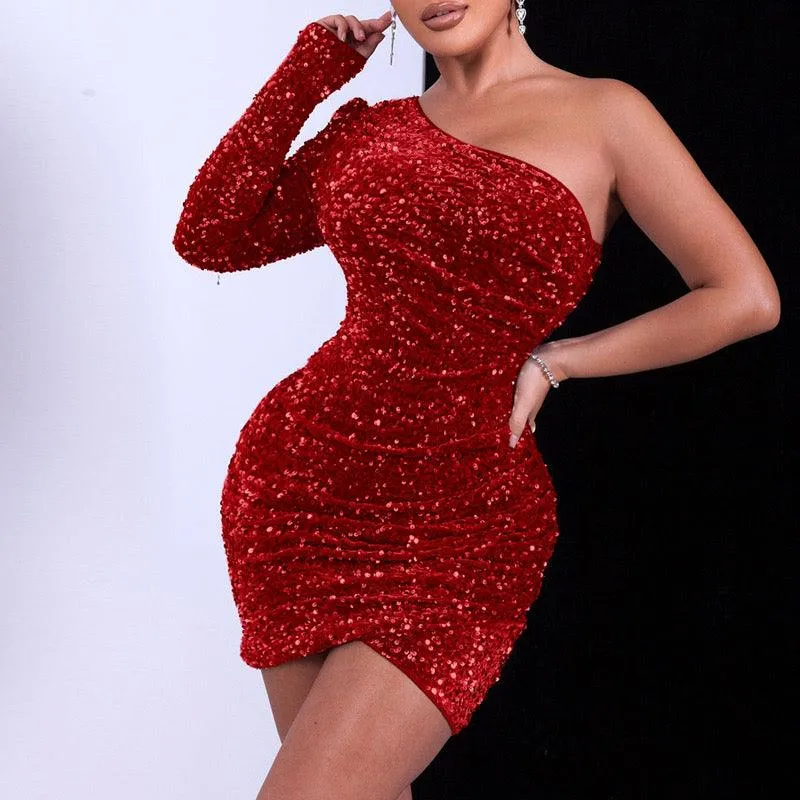 Zephyr One Shoulder Sequinned Party Dress