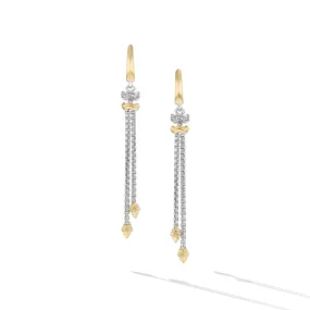 Zig Zag Stax Chain Drop Earrings in Sterling Silver with 18K Yellow Gold and Diamonds, 66mm